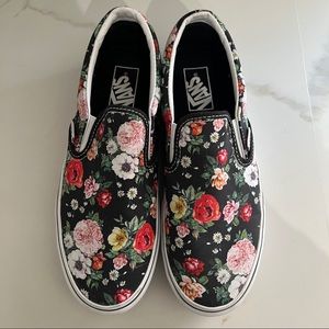 vans black floral print platform slip-on 9